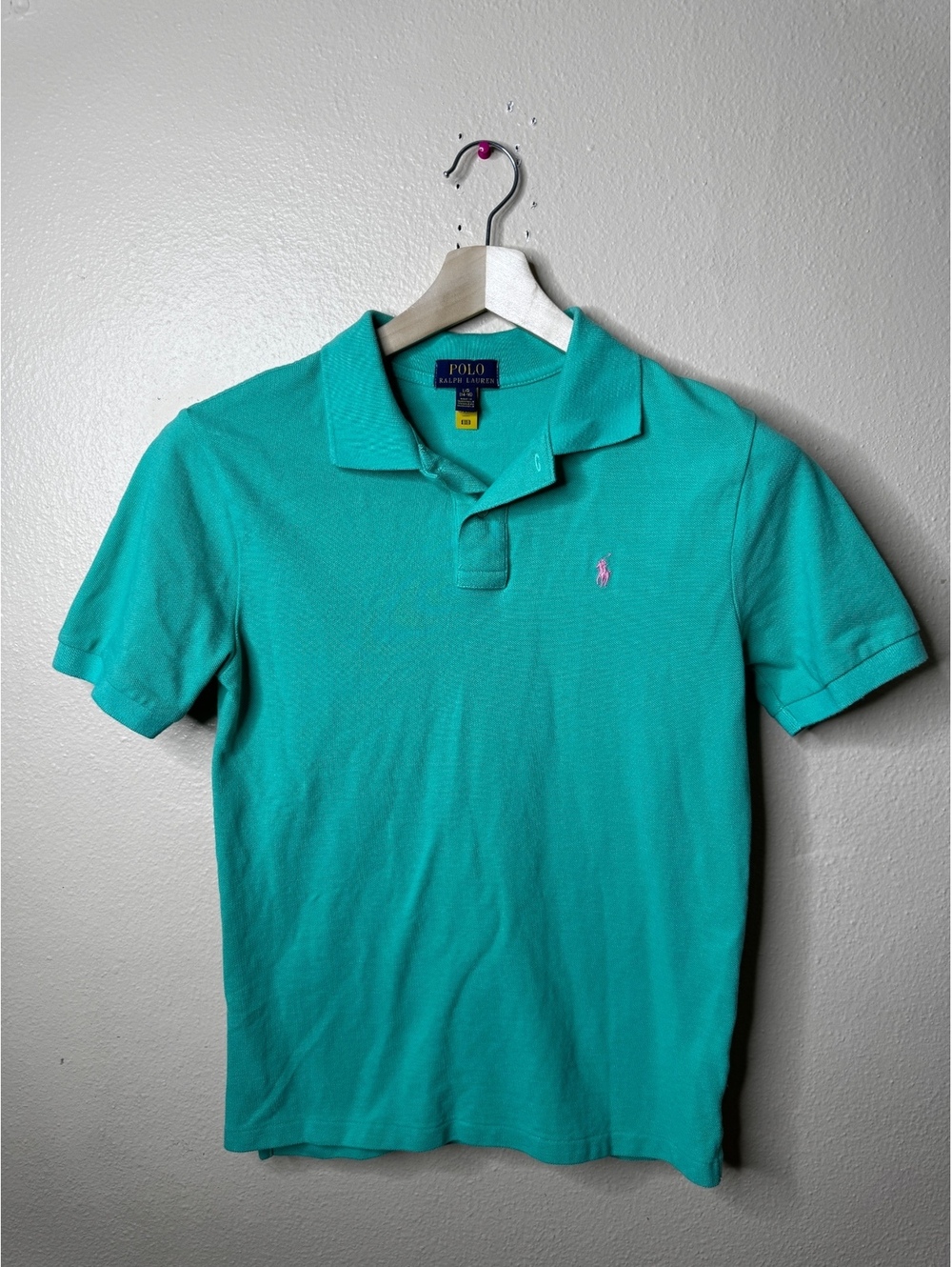 Polo Ralph Lauren Boys L 14-16 Teal Short Sleeve Polo Shirt Pink Pony Logo